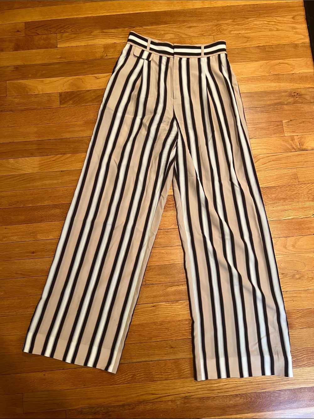 EQUIPMENT FEMME Wide-Leg Striped Women's Pants in Beige and Black